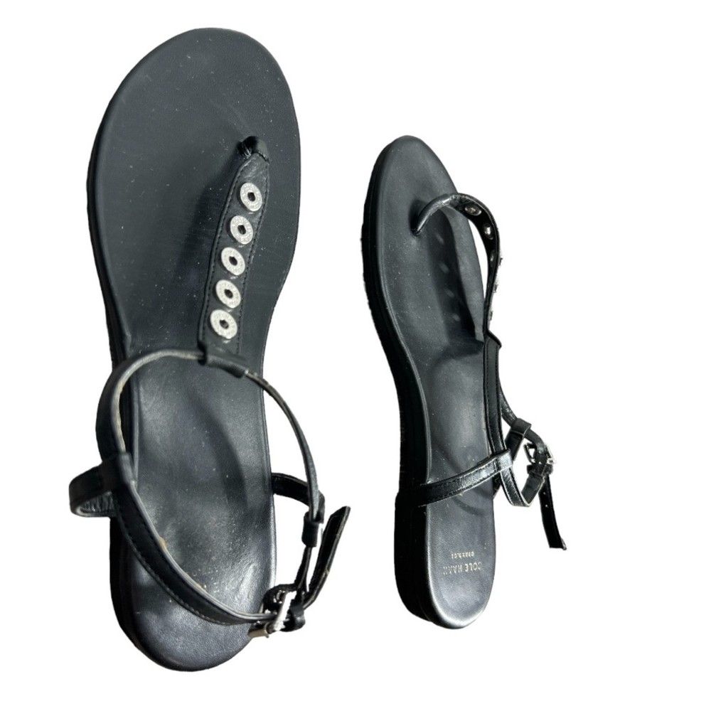 Cole Haan Effie Sandal 6.5 Thongs women's t-strap shoes black leather - Picture 10 of 11
